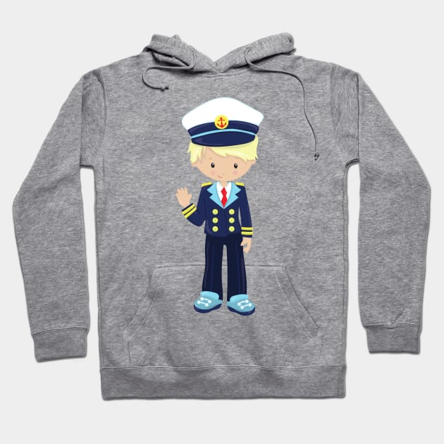 Boat Captain, Skipper, Cute Boy, Blond Hair Hoodie by Jelena Dunčević